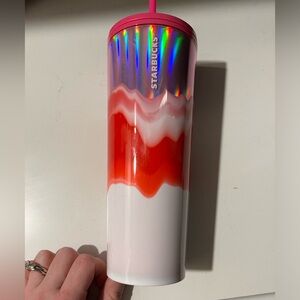NWOT Starbucks Multi-Color Wave Pink Metallic Tumbler 24 oz